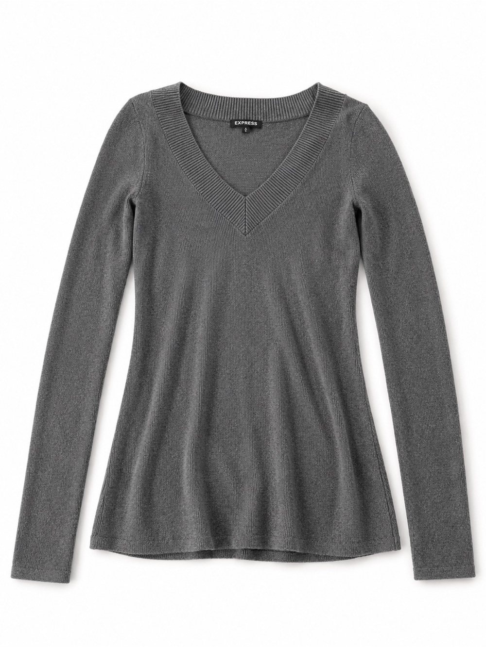 Express Charcoal V-Neck Long Sleeve Knit Top